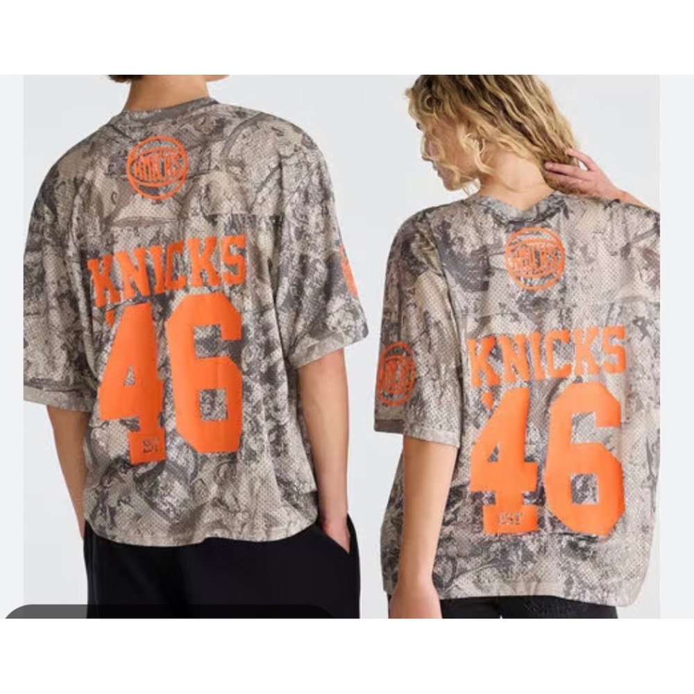 NBA Ultra Game NWT Unisex New York Knicks Camo Mesh Jersey-Orange Gray - Small